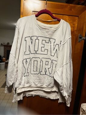 Free People Camden New York Graphic Crewneck Sweatshirt - Cream